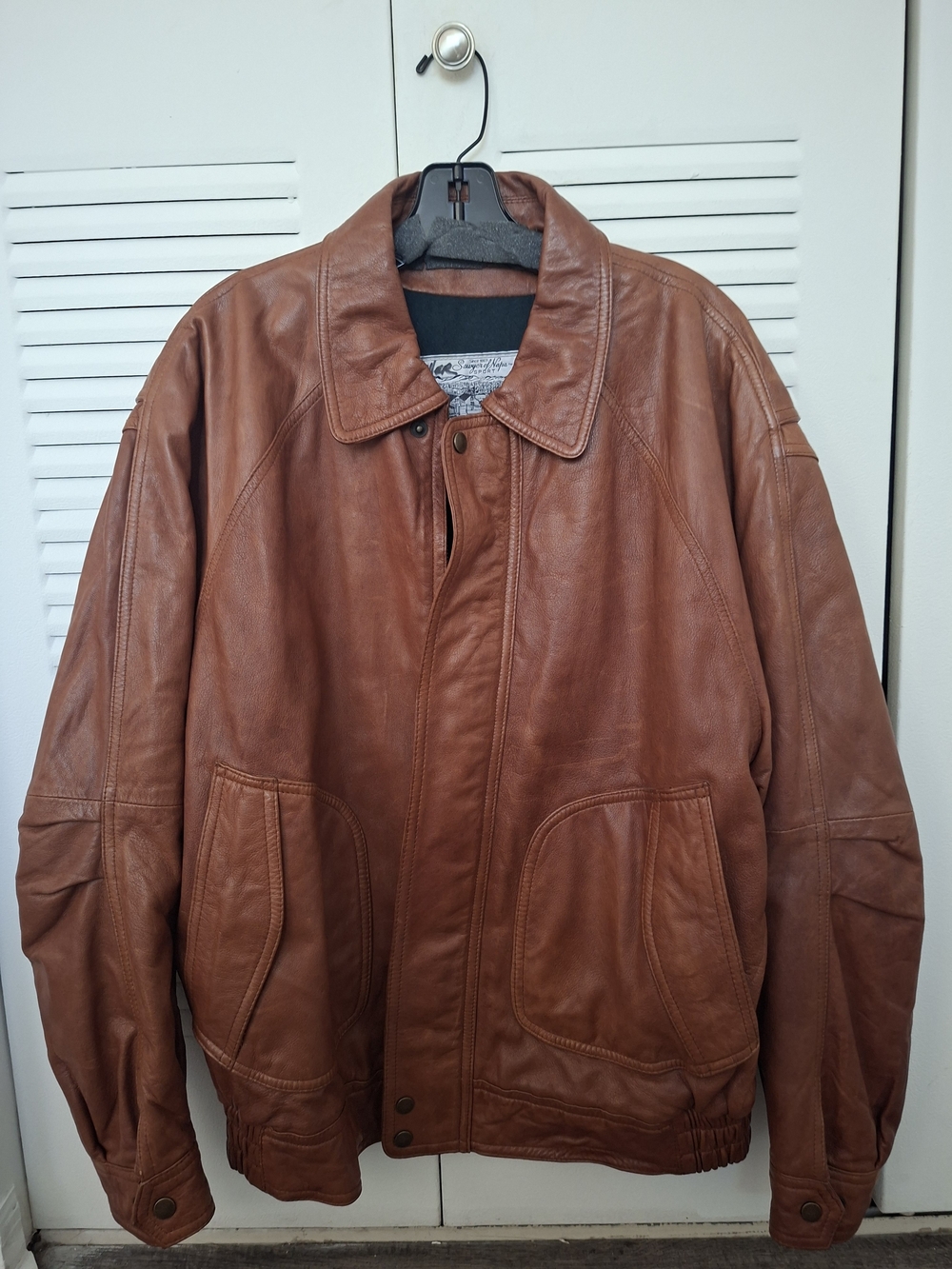 Men's Leather Bomber Jacket in Chestnut Brown